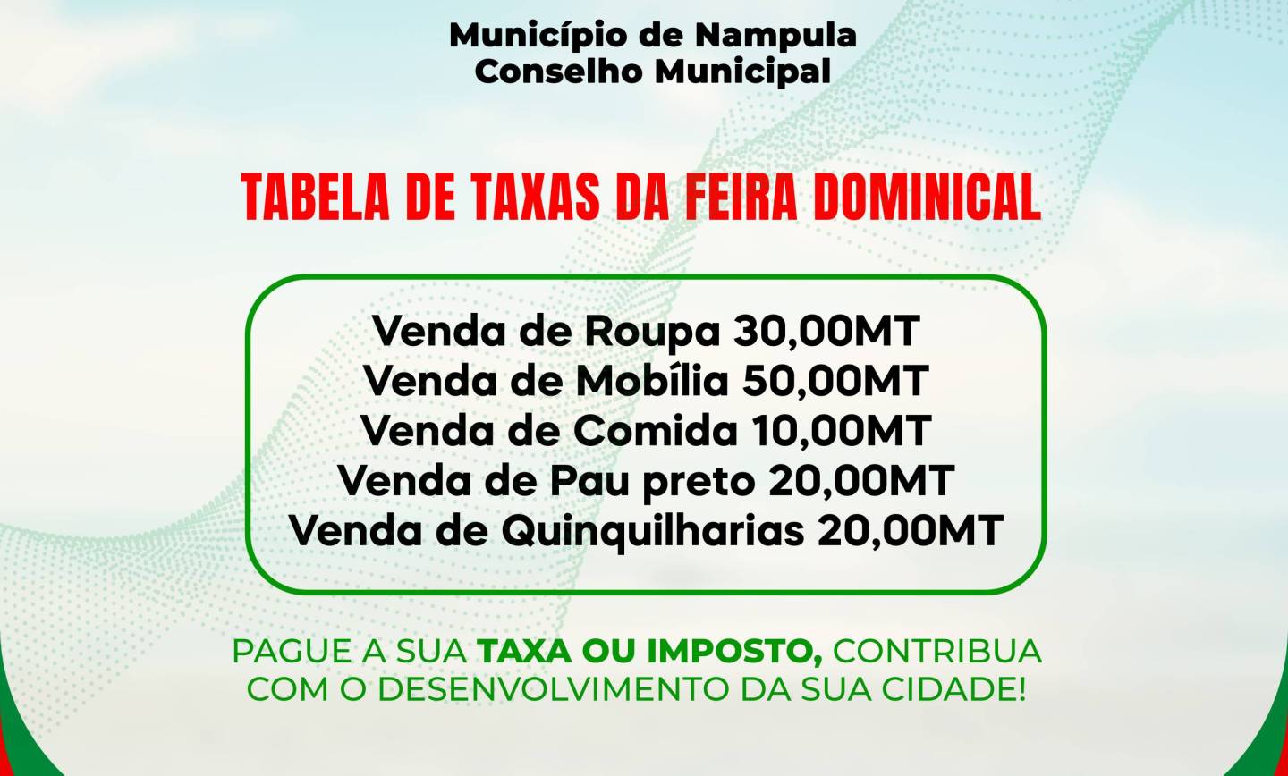 Tabela De Taxas Da Feira Dominical
